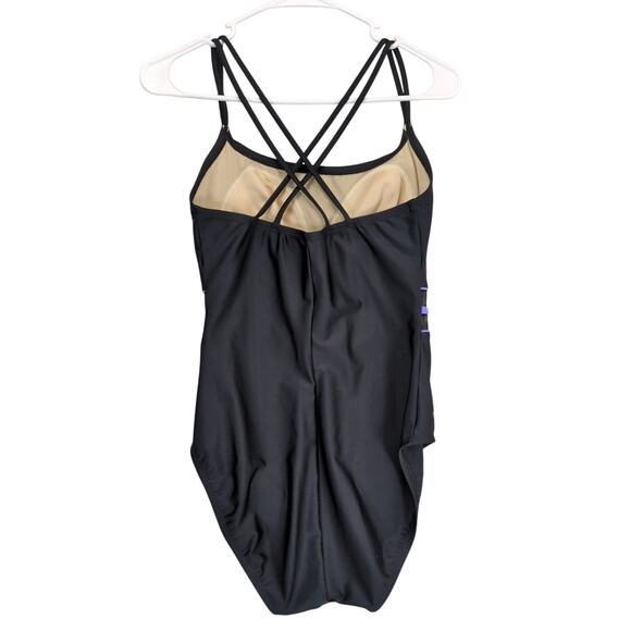 Speedo Women's 12 Black One-Piece Swimsuit Bathing Suit Sheer Waist Panel Hi-Cut - Picture 2 of 6